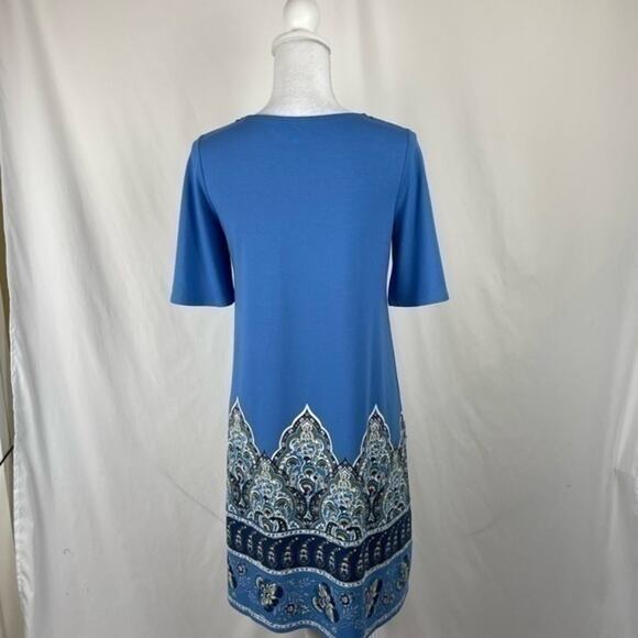 J Jill‎ Cobalt Blue With Floral Print Hem Shift Casual Dress NWOT Size XS - Picture 5 of 11